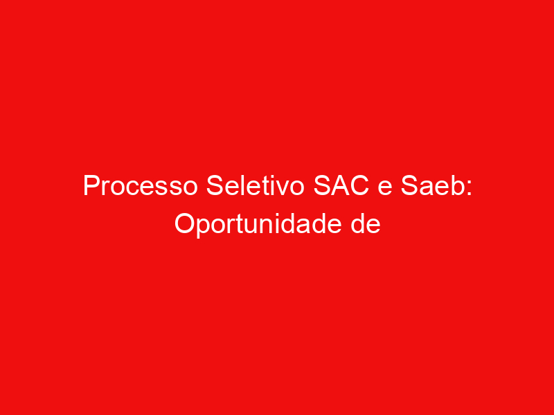 Processo Seletivo SAC e Saeb: Oportunidade de emprego em 390 vagas nas principais cidades da Bahia